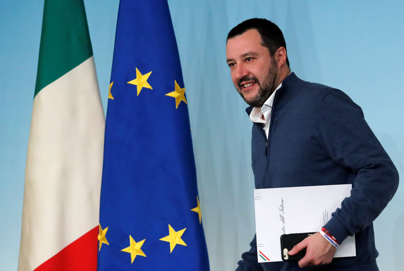 © Reuters. Italy's Interior Minister Matteo Salvini arrives to attend a news conference regarding the return of former leftist guerrilla Cesare Battisti, in Rome
