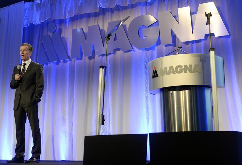 © Reuters. FILE PHOTO:  Magna CEO Don Walker speaks during the company's Annual Shareholder Meeting in Toronto