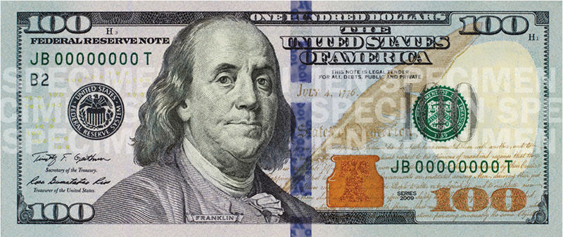 © Reuters. FILE PHOTO: The front of the newly designed $100 bill is pictured in handout photograph