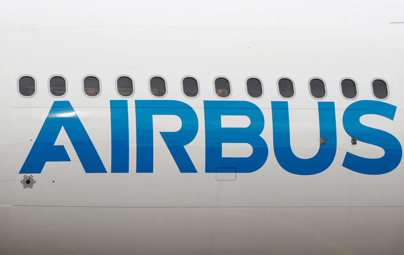 © Reuters. FILE PHOTO: The logo of Airbus is seen on an Airbus A330-800 aircraft after a flight event presentation in Colomiers near Toulouse