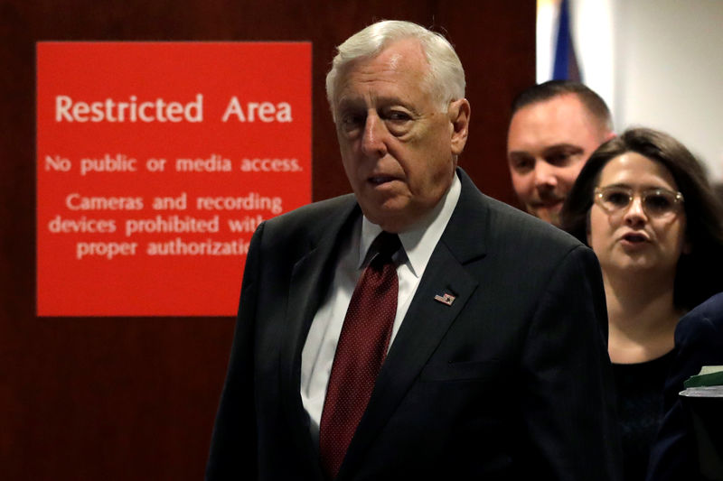 © Reuters. House Democratic Whip Rep. Steny Hoyer leaves after a closed intelligence briefing