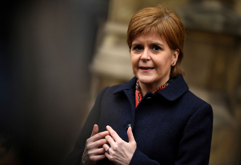 © Reuters. Scotland's First Minister Nicola Sturgeon speaks to the media after Parliament rejected Prime Minister Theresa May's Brexit deal, in London
