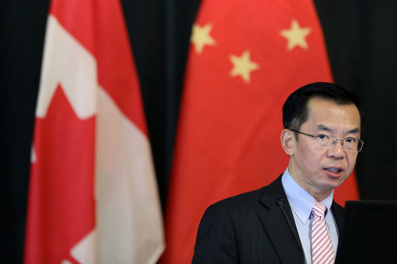 © Reuters. FILE PHOTO: China's Ambassador to Canada Lu Shaye delivers a speech in Ottawa