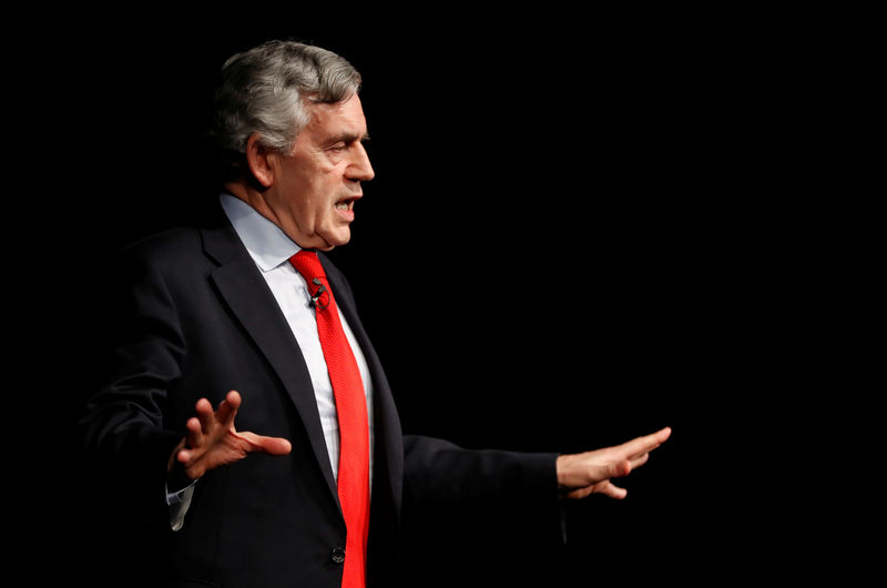 © Reuters. Britain's former Prime Minister Gordon Brown speaks at an event "Brexit - what next?" at the Church Hill Theatre, in Edinburgh