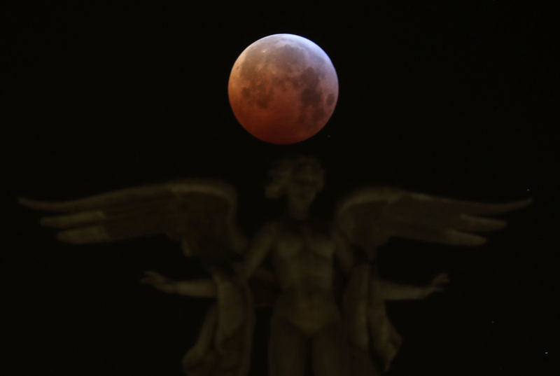 © Reuters. The "Super Blood Wolf Moon" is seen in Madrid