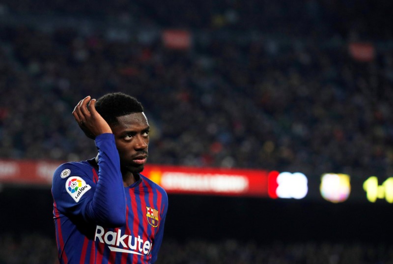 © Reuters. ديمبلي يغيب عن برشلونة أسبوعين بسبب الإصابة