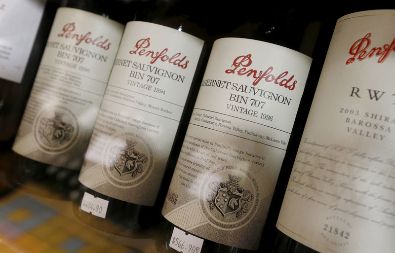 © Reuters. FILE PHOTO: Bottles of Penfolds wines are shown at Sydney boutique wine store