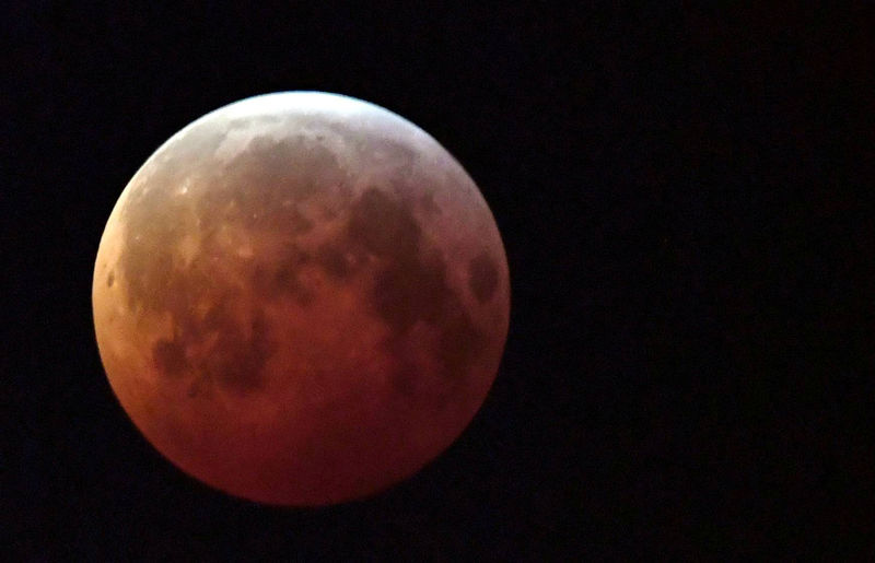 © Reuters. Espectadores de todo el mundo disfrutan de la "Superluna de Sangre de Lobo"