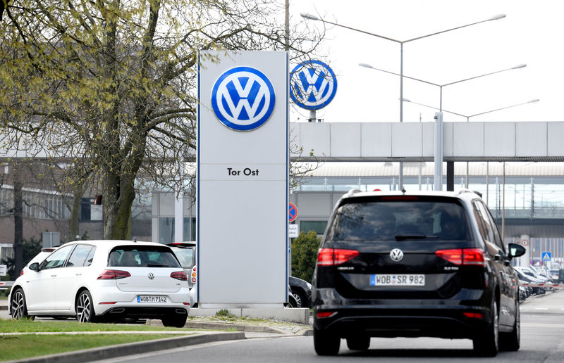 © Reuters. FILE PHOTO: Logo of Volkswagen is seen at their plant in Wolfsburg