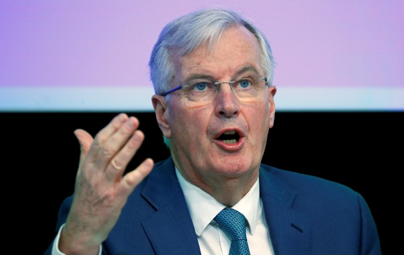 © Reuters. EU Chief Brexit Negotiator Barnier speaks during a plenary session of EESC in Brussels