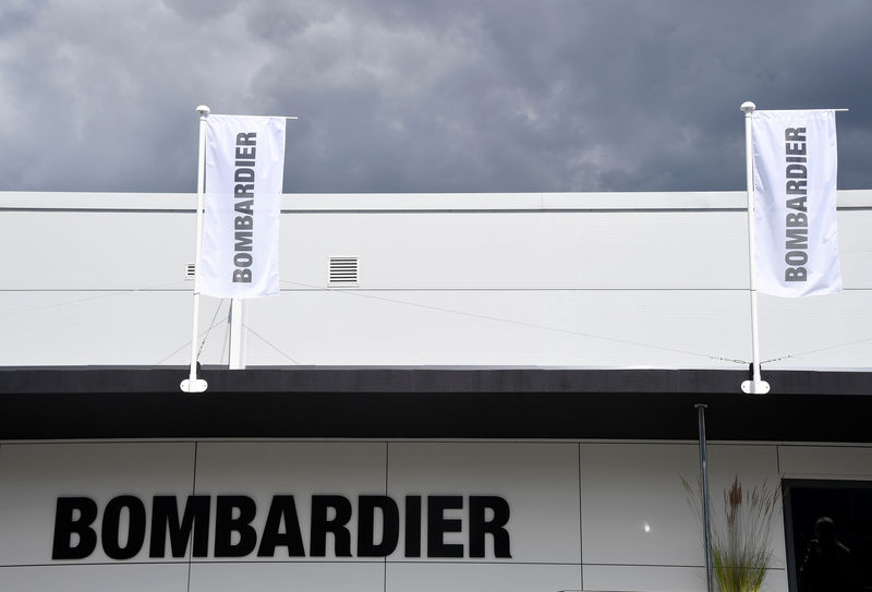 © Reuters. A Bombardier trade pavilion is seen at Farnborough International Airshow in Farnborough, Britain
