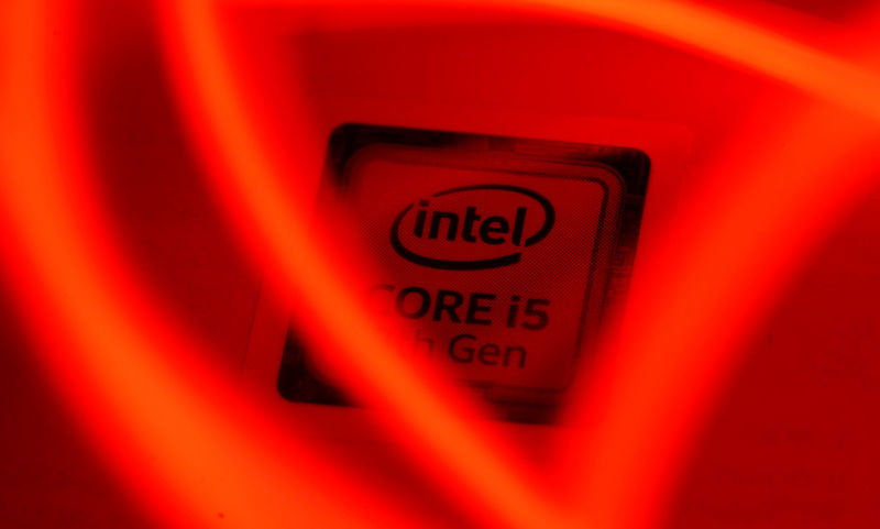© Reuters. Intel logo is seen behind LED lights in this illustration