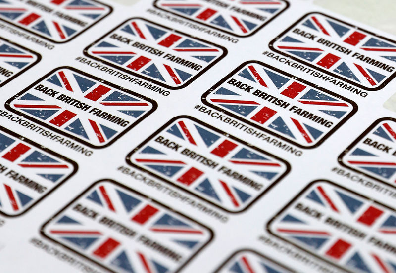 © Reuters. Back British farming sticker are seen during the National Farmers Union annual conference in Birmingham