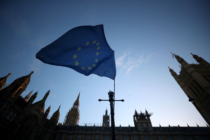 © Reuters. An EU flag flutters during an anti-Brexit demonstration outside the Houses of Parliament in London