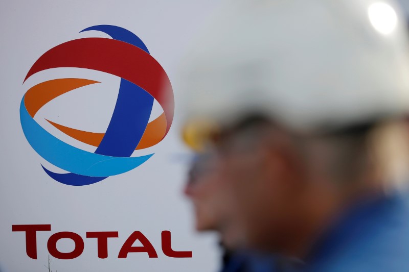 © Reuters. FILE PHOTO: Striking union workers of French oil giant Total gather in front of the oil refinery of Donges