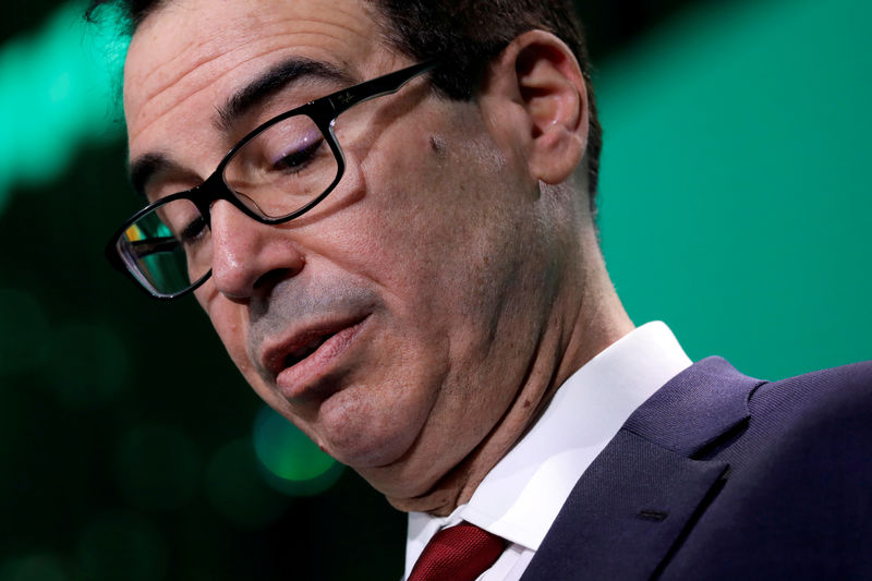 © Reuters. FILE PHOTO: Treasury Secretary Steven Mnuchin delivers remarks delivers remarks at the Conference of Mayors winter meeting in Washington