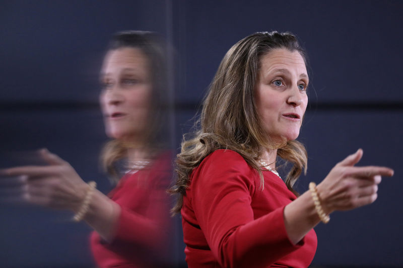 © Reuters. FILE PHOTO - Canada's Foreign Minister Chrystia Freeland speaks during a news conference in Ottawa