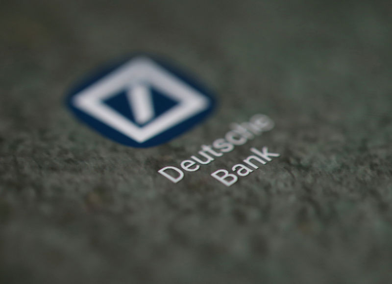 © Reuters. FILE PHOTO: The Deutsche Bank app logo is seen on a smartphone in this illustration