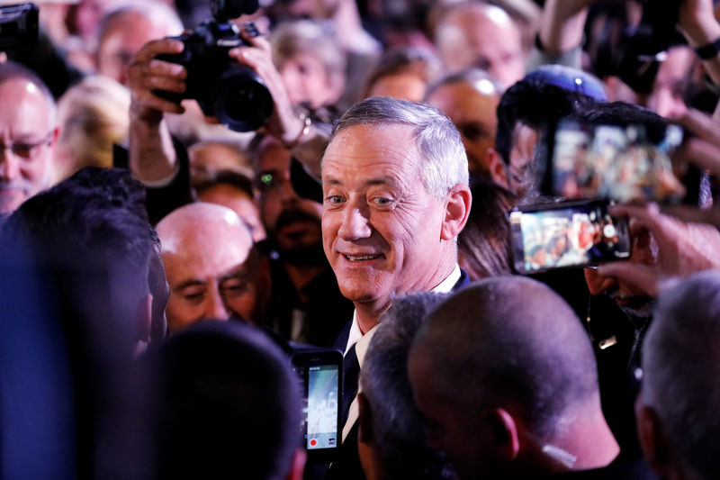 © Reuters. Benny Gantz chega para discurso de campanha em Tel Aviv