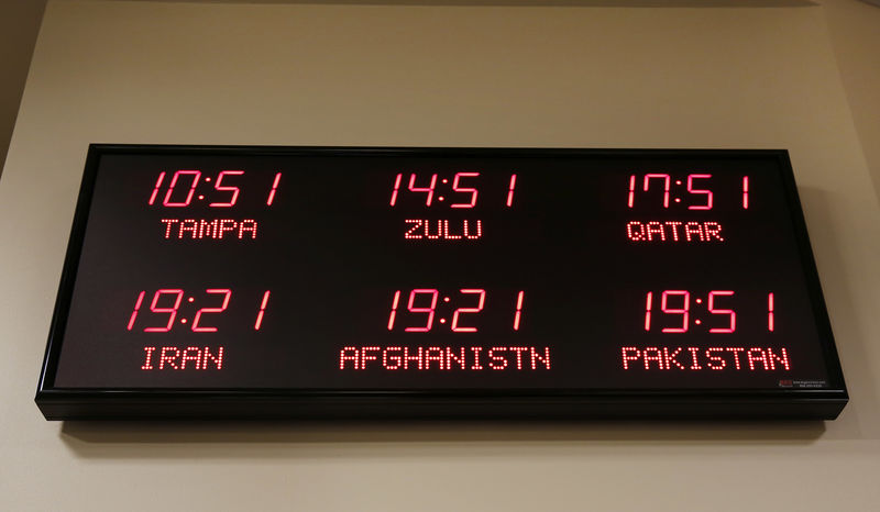 © Reuters. A digital clock is seen on the wall inside a building at U.S. Central Command at MacDill Air Force Base in Tampa