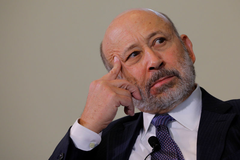 © Reuters. FILE PHOTO:  Blankfein, CEO of Goldman Sachs, listens to a question at the Boston College Chief Executives Club luncheon in Boston