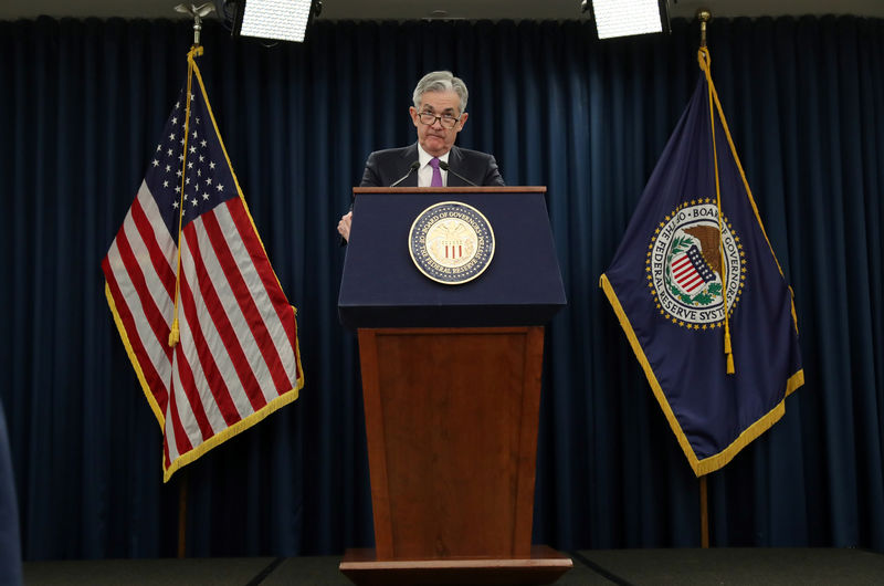 © Reuters. Federal Reserve Chairman Jerome Powell holds a press conference following a two day Federal Open Market Committee policy meeting in Washington, U.S.