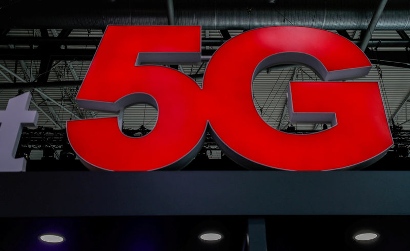 © Reuters. FILE PHOTO: A 5G sign is seen during the Mobile World Congress in Barcelona