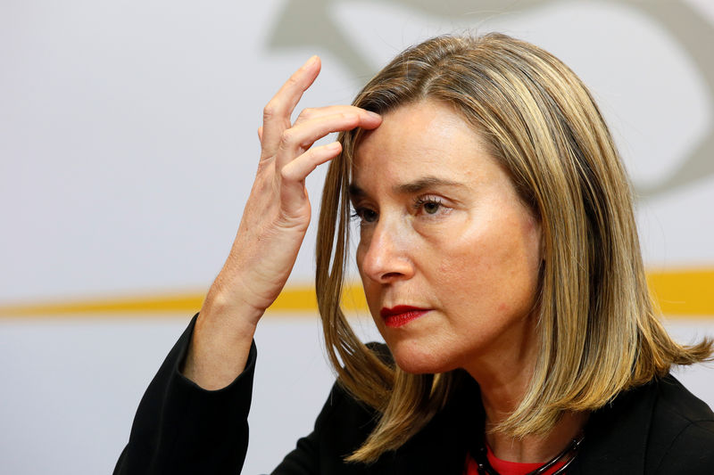 © Reuters. Federica Mogherini durante entrevista coletiva em Montevidéu