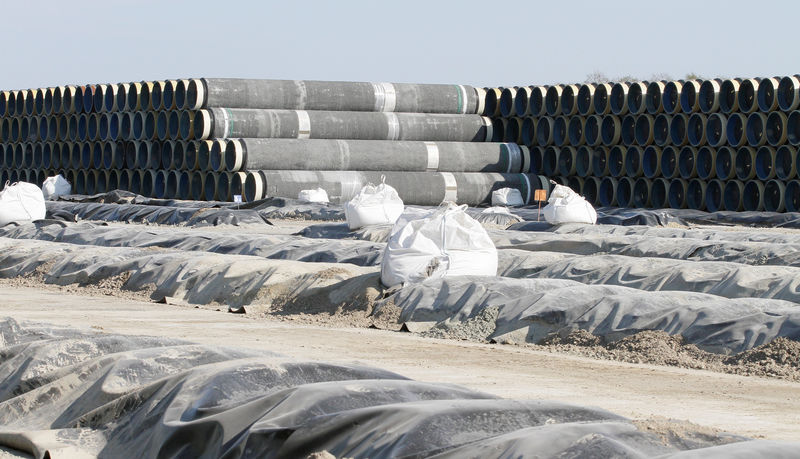 © Reuters. FILE PHOTO: A general view shows the pipe storage area of French pipe coating company EUPEC in Sassnitz