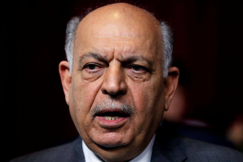 © Reuters. FILE PHOTO: Iraqi Oil Minister Thamer al-Ghadhban speaks to the media at the ministry's headquarters in Baghdad