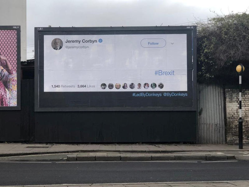 © Reuters. An empty Jeremy Corbyn's board is seen in London