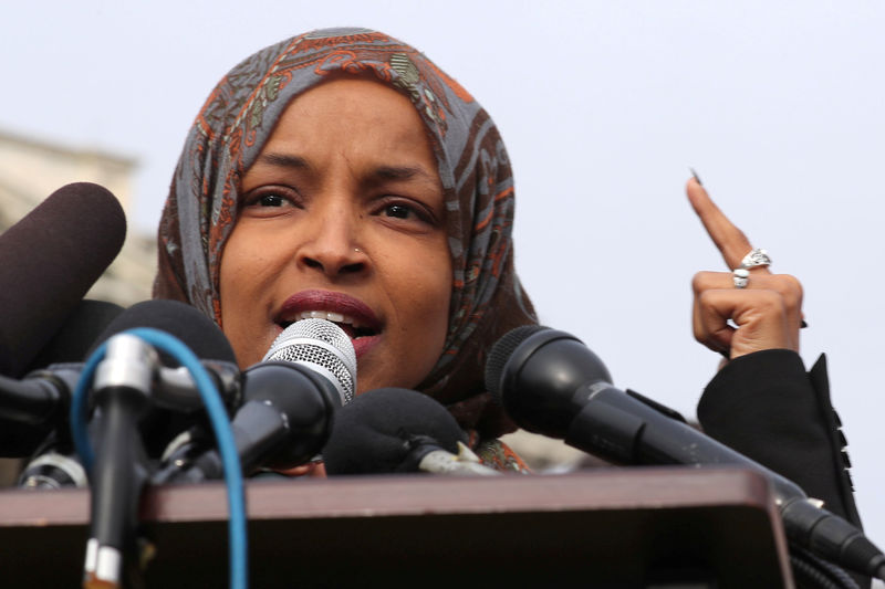© Reuters. FILE P HOTO: U.S. Representative Ilhan Omar participates in a news conference to call on Congress to cut funding for ICE (Immigration and Customs Enforcement), at the U.S. Capitol in Washington