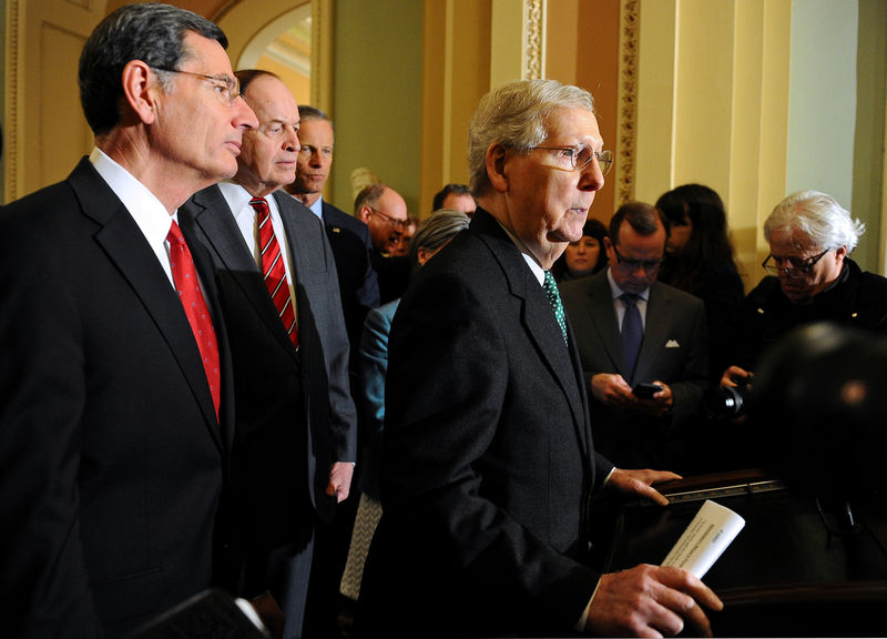 © Reuters. Senate Majority Leader Mitch McConnell R-KY, speaks to the media at the U.S. Capitol after a tentative deal is set to avert a second partial government shutdown