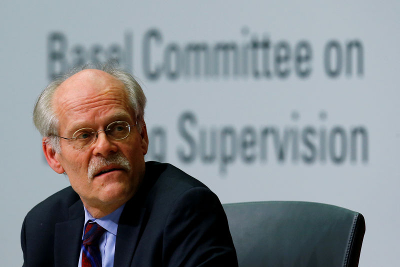 © Reuters. FILE PHOTO: Basel Committee on Banking Supervision chair Stefan Ingves attends a news conference at the ECB headquarters in Frankfurt