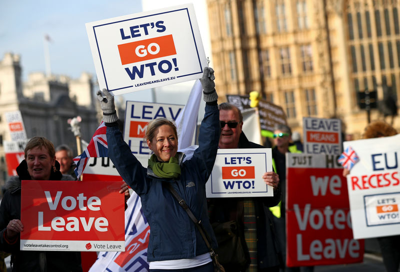 © Reuters. Pro-Brexit demonstrators protest outside the Houses of Parliament, in Westminster, London