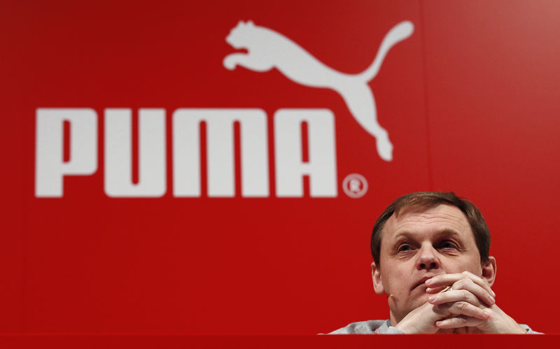 © Reuters. Puma CEO Bjoern Gulden attends the company's annual news conference in Herzogenaurach