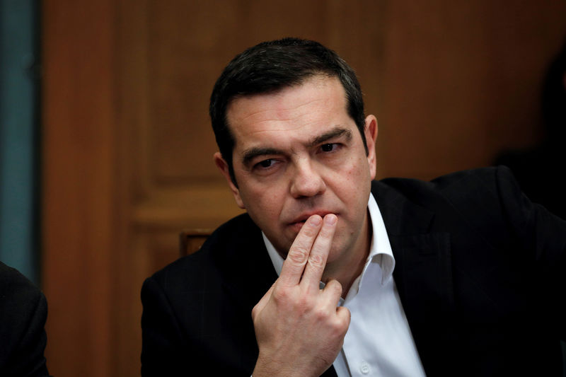 © Reuters. FILE PHOTO: Greek PM Tsipras attends a cabinet meeting in the parliament in Athens