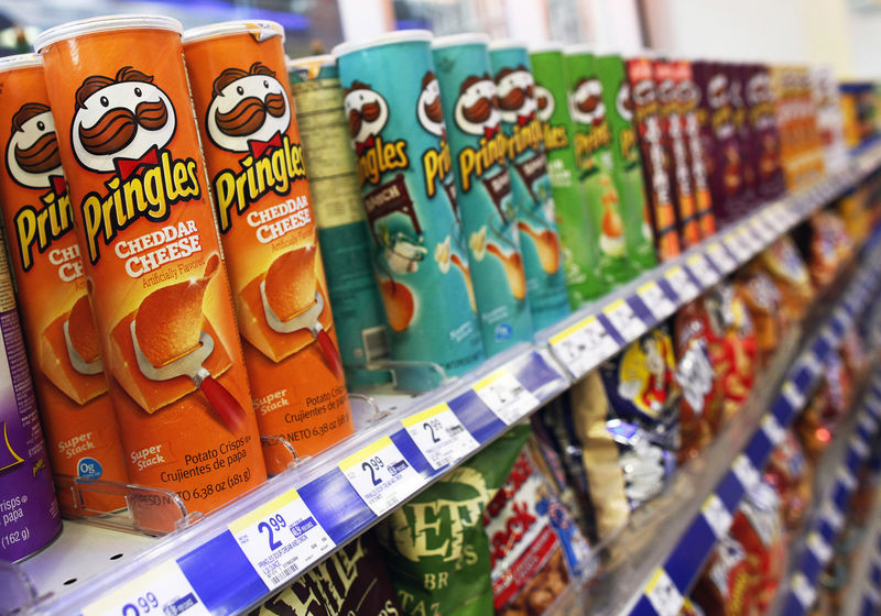 © Reuters. Cans of Pringles are seen on display in New York