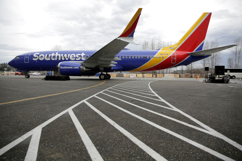 © Reuters. FILE PHOTO: A 737 MAX 8 produced for Southwest Airlines is pictured in Renton, Washington, U.S. March 13, 2018.
