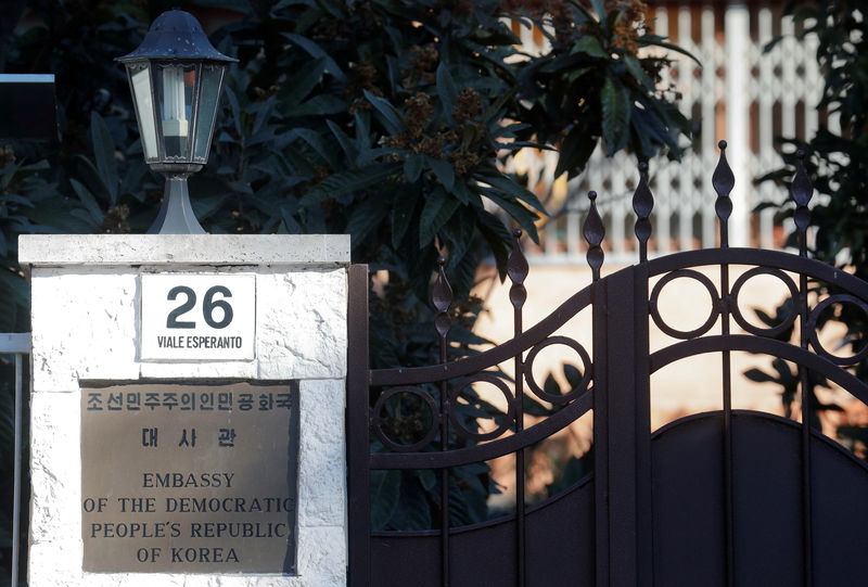 © Reuters. FILE PHOTO: An entrance to the North Korean Embassy in Rome