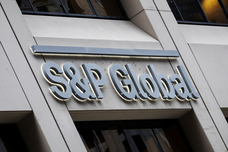 © Reuters. The S&P Global logo is displayed on its offices in the financial district in New York