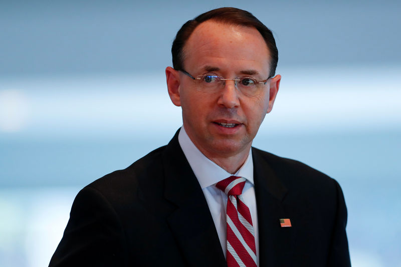 © Reuters. FILE PHOTO: U.S. Deputy Attorney General Rod J. Rosenstein attends the Los Angeles Crimefighters Leadership Conference