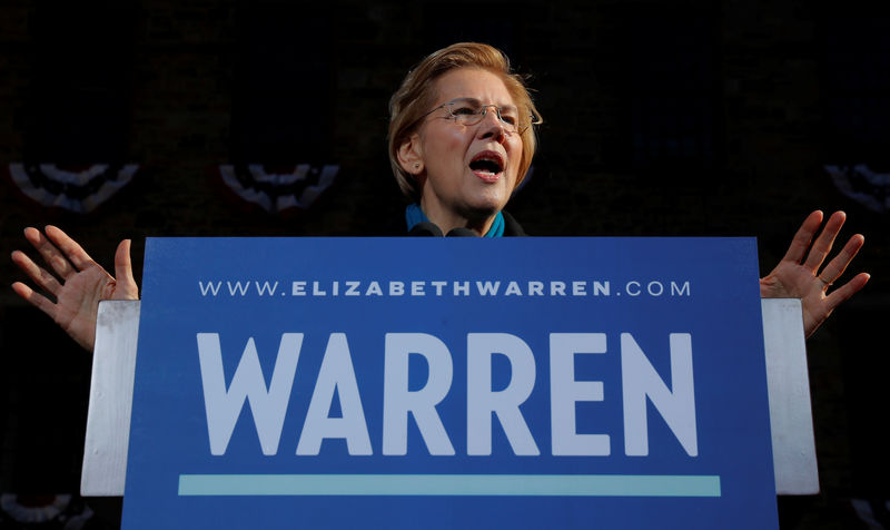 © Reuters. U.S. Senator Elizabeth Warren speaks at a rally to launch her campaign for the 2020 Democratic presidential nomination in Lawrence