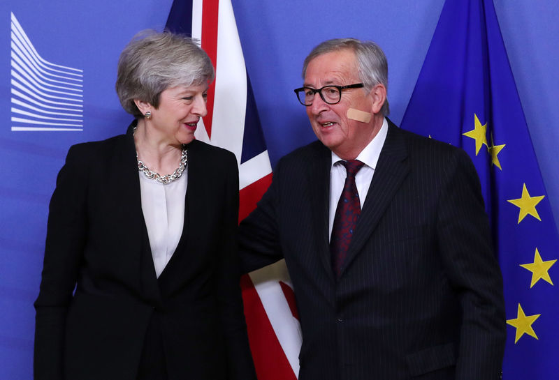 © Reuters. FILE PHOTO:  EC President Juncker and British PM May meet in Brussels