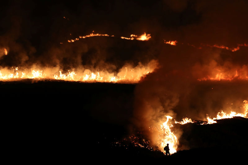 © Reuters. Incendio en Saddleworth Moor, cerca de la ciudad de Diggle, Reino Unido