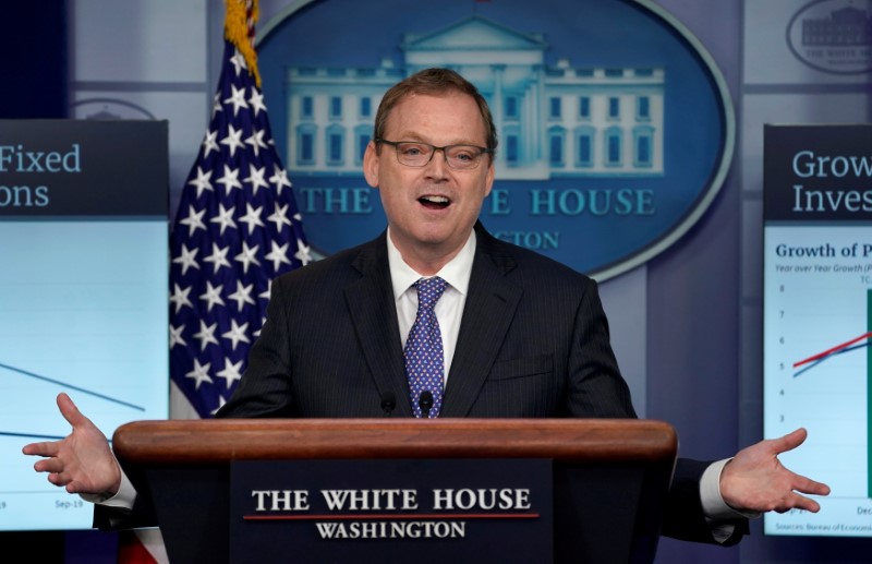 © Reuters. FILE PHOTO: Trump adviser Hassett speaks during a news briefing at the White House in Washington