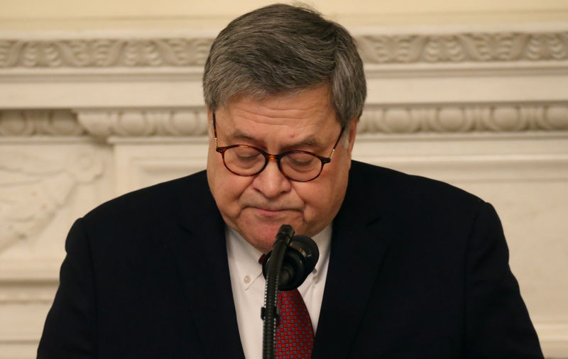 © Reuters. Attorney General William Barr delivers remarks to the National Association of Attorneys General at the White House