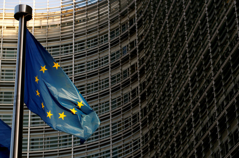 © Reuters. FILE PHOTO: A EU flag is seen outside the EU Commission headquarters in Brussels