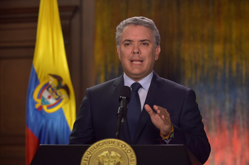 © Reuters. Imagen de archivo del presidente de Colombia, Iván Duque, durante una conferencia en Bogotá