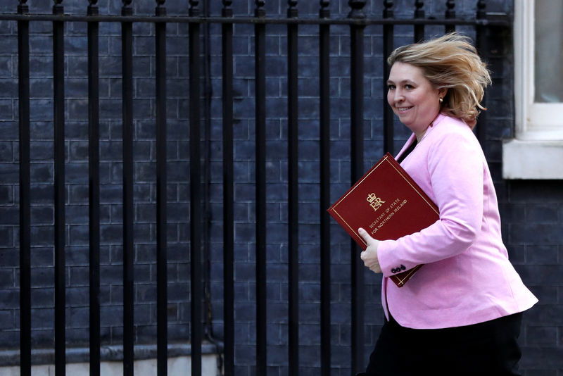 © Reuters. Britain's Secretary of State for Northern Ireland Karen Bradley is seen outside of Downing Street in London